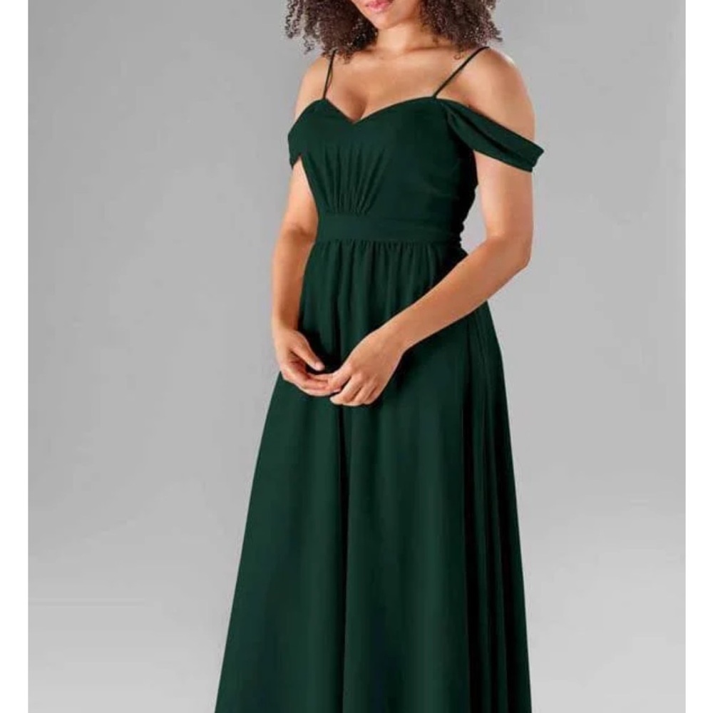 Forest green kennedy blue bridesmaid dress with shawl